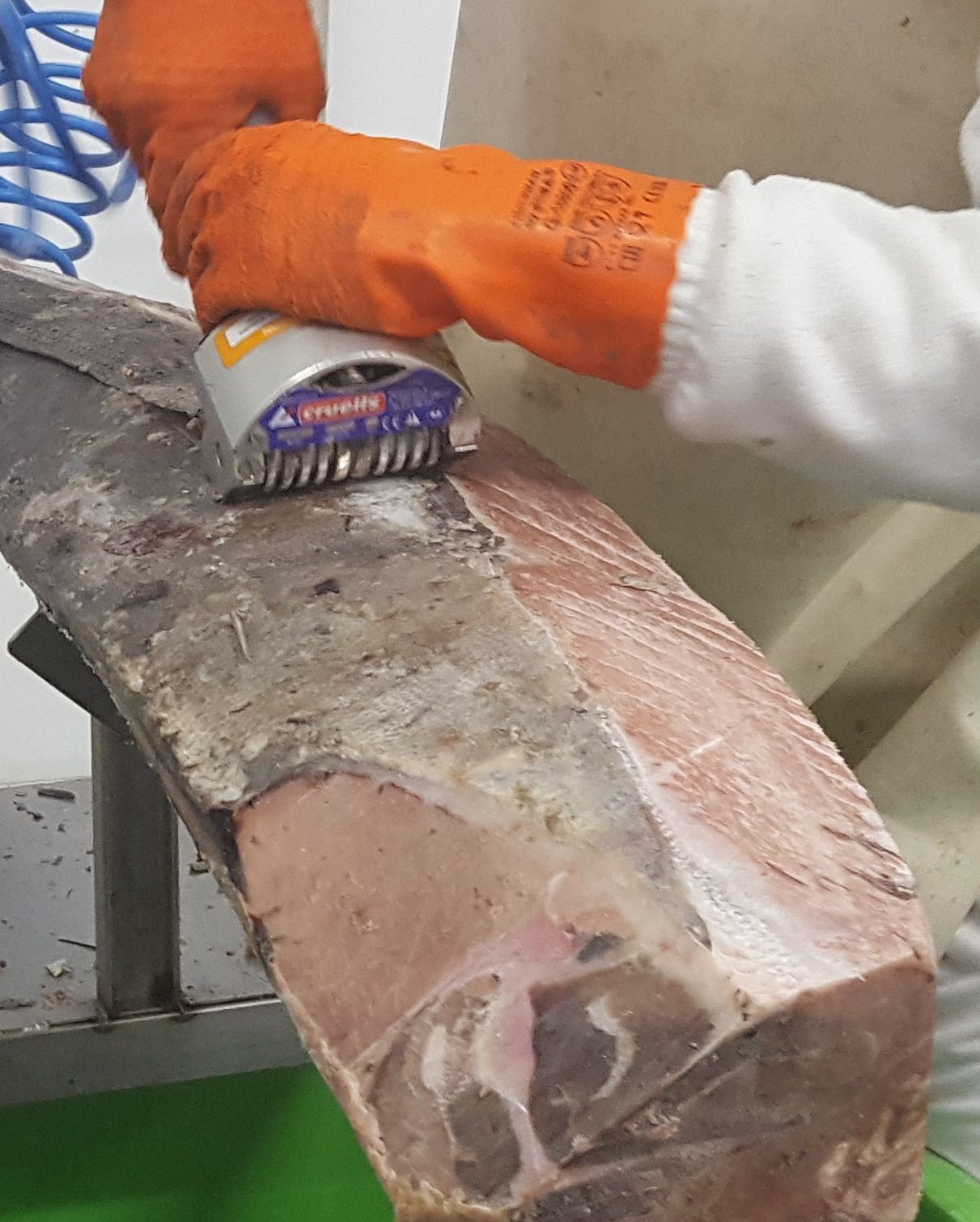 Peladora Q-72P, detalle del pelado del pescado
