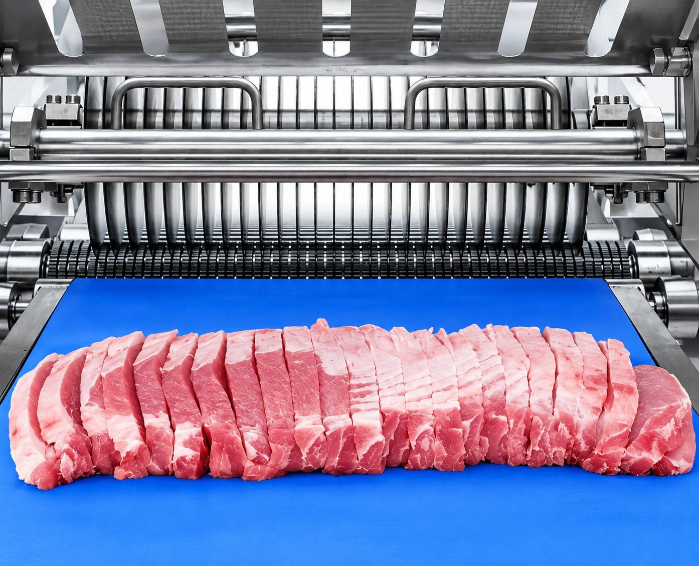 Cortadora NOCK Slicer loncheando cerdo en porciones uniformes